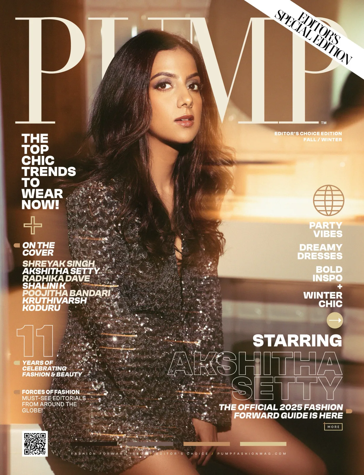 PUMP Magazine Fashion Forward Issue, Editor's Choice Edition, December 2024 cover starring Akshitha Setty, photographed by Shreyak Singh