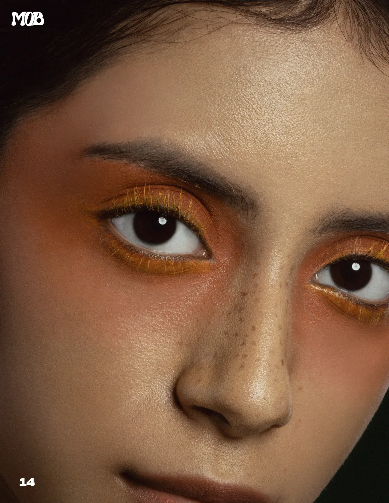 MOB Magazine "Soleil Écarlate" beauty editorial opening page, photographed by Shreyak Singh